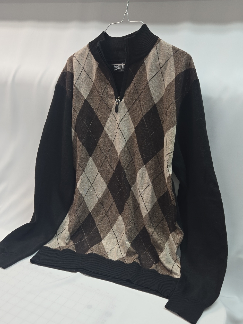 Omega Men's Argyle Zip-Up Sweater - Brown, Black, Cream